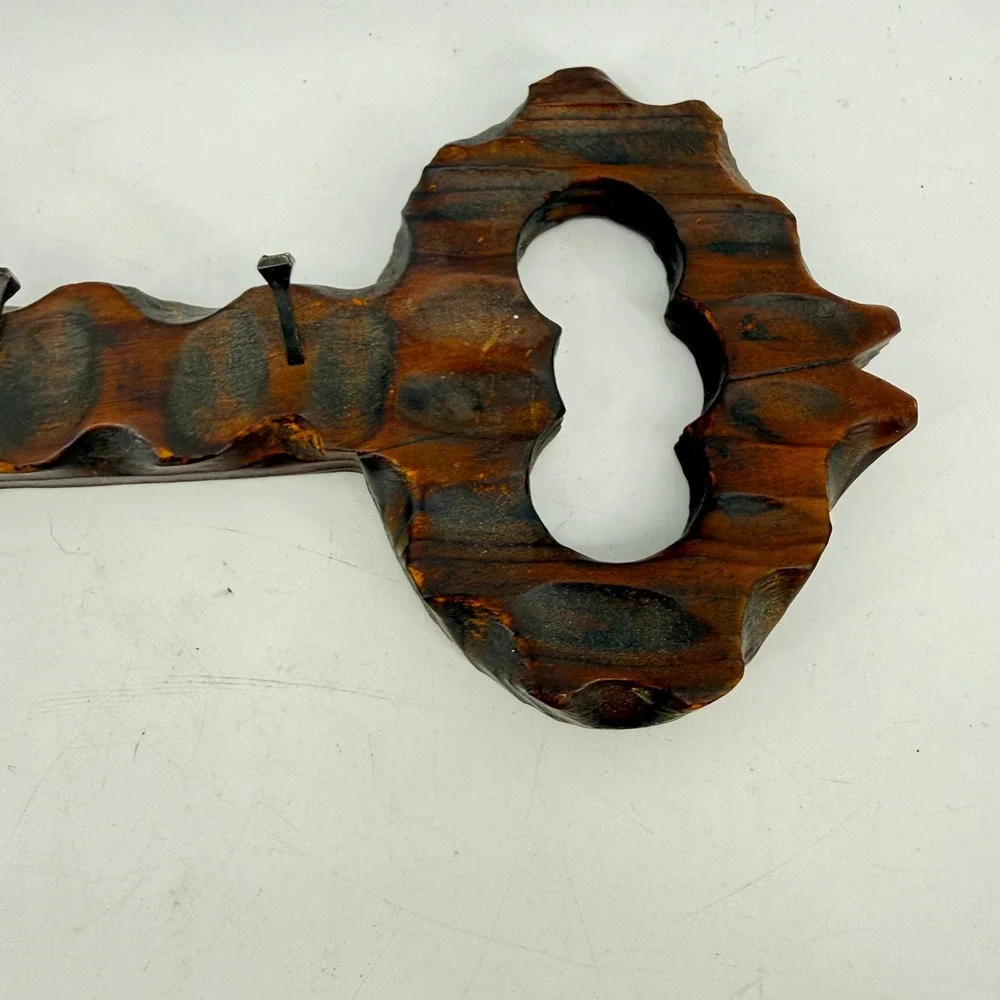 Key Rack Made in Spain Brown Rustic Hand Carved Wood Skeleton Key Hooks 14.25